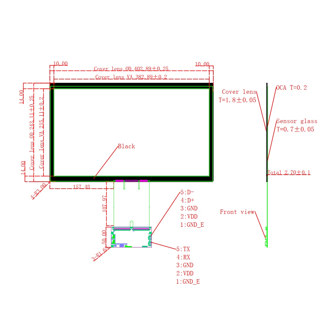 Ёмкостной сенсорный экран 17,3" EG173-001-V1 с USB