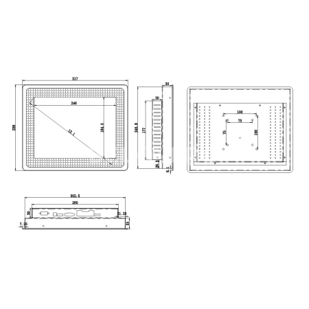 Встраиваемый сенсорный моноблок 12,1" PC-W121S07SAC (J1800/2/32)