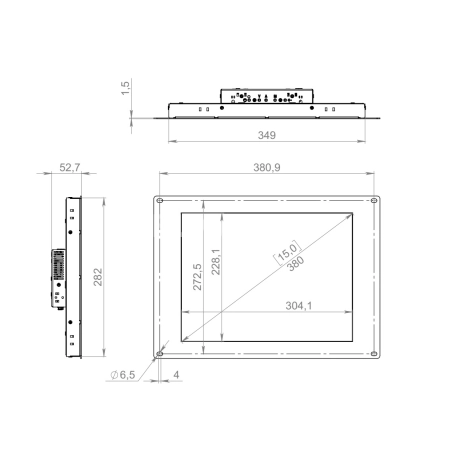 Встраиваемый сенсорный монитор 15" PL150SMK6-07UR41-HDV
