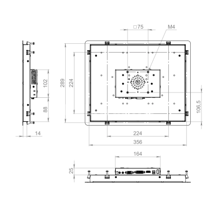 Встраиваемый сенсорный монитор 15" PN150SMK6-07UR41-HDV