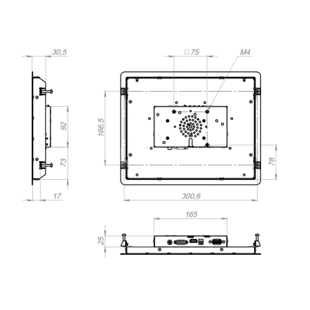 Встраиваемый сенсорный монитор 12,1" PN121SMK-07HPX1-HVA